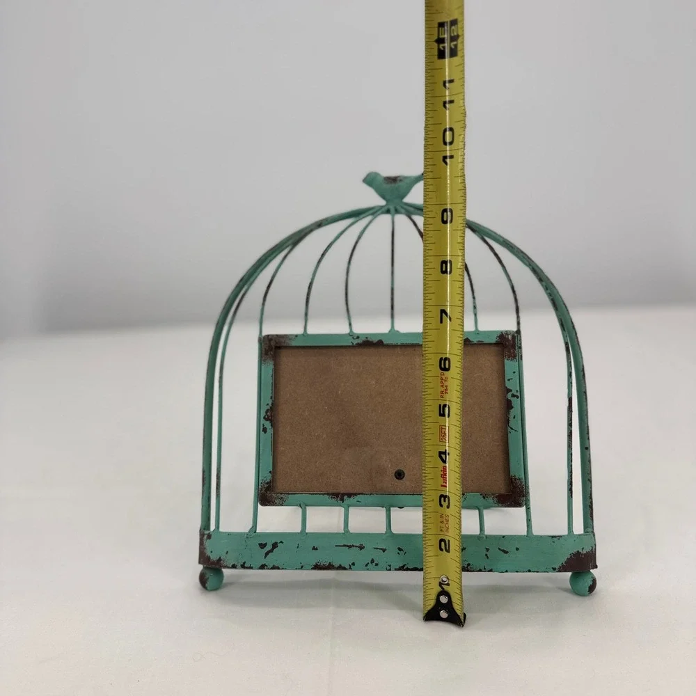 Teal Metal Birdcage Photo Frame Distressed Shabby Chic 4x6 Horizontal‎